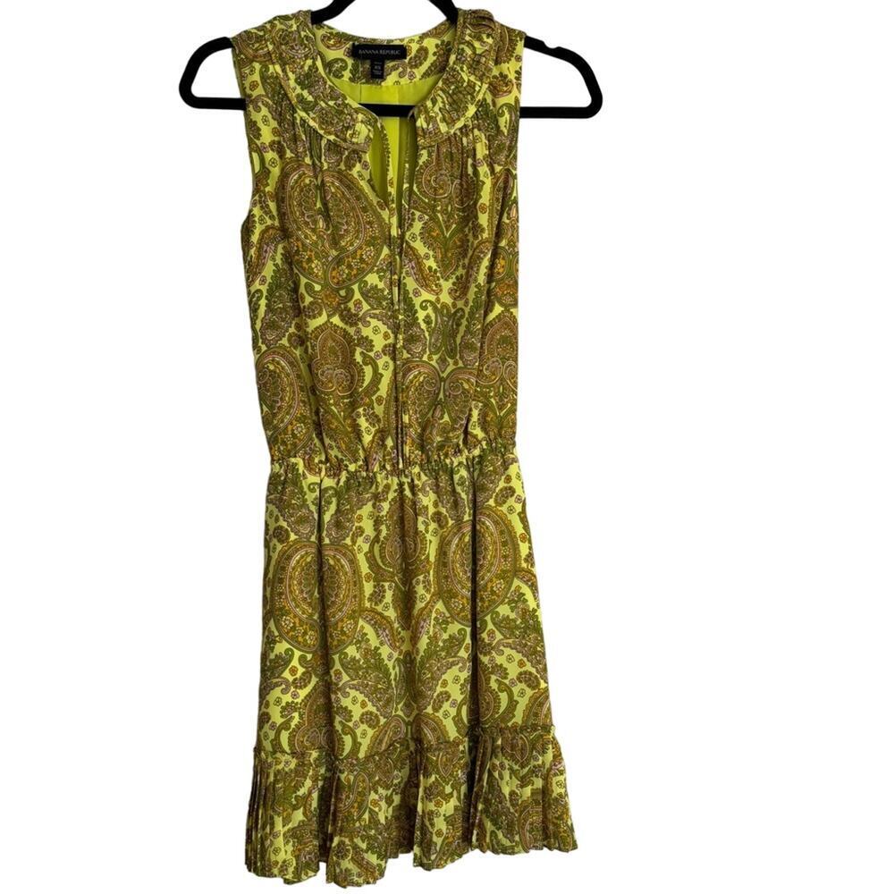 Banana Republic Mini Paisley Dress Yellow Green Size XS P